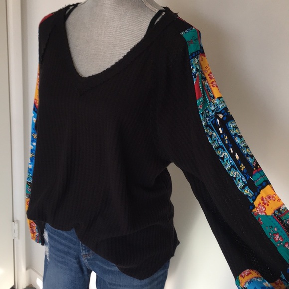 NWOT Kori Boho Waffle Knit Fabric Inset Balloon Sleeve Top, size Medium ❤️ - Picture 4 of 15